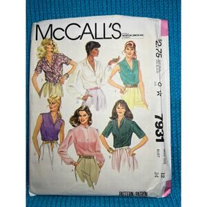McCalls 7931 Sewing pattern blouse sleeveless short long sleeve size 12